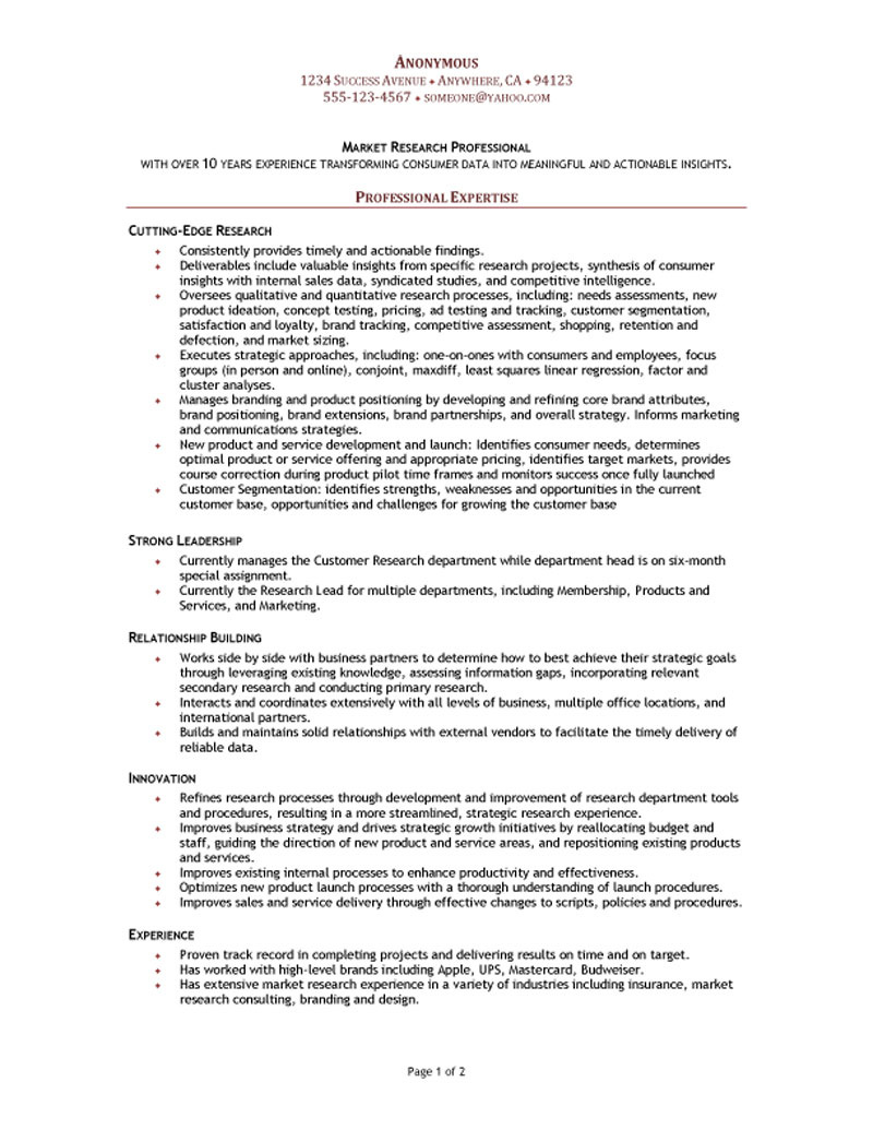 Example of chronological resume format